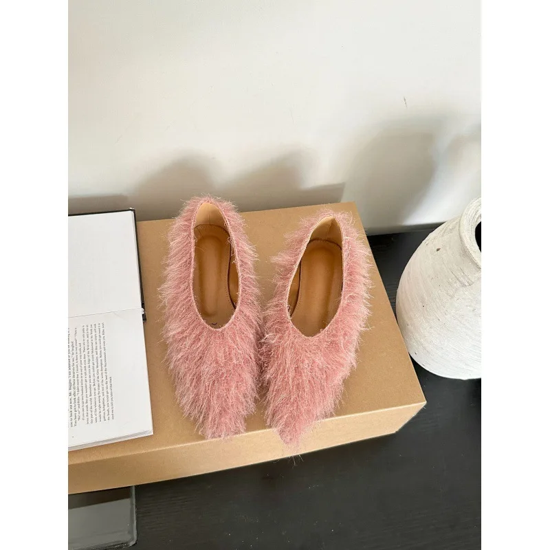 Zapatos de invierno para mujer, calzado femenino de colores mezclados, punta estrecha, boca poco profunda, zapatillas suaves, vestido informal, Otoño, nuevo