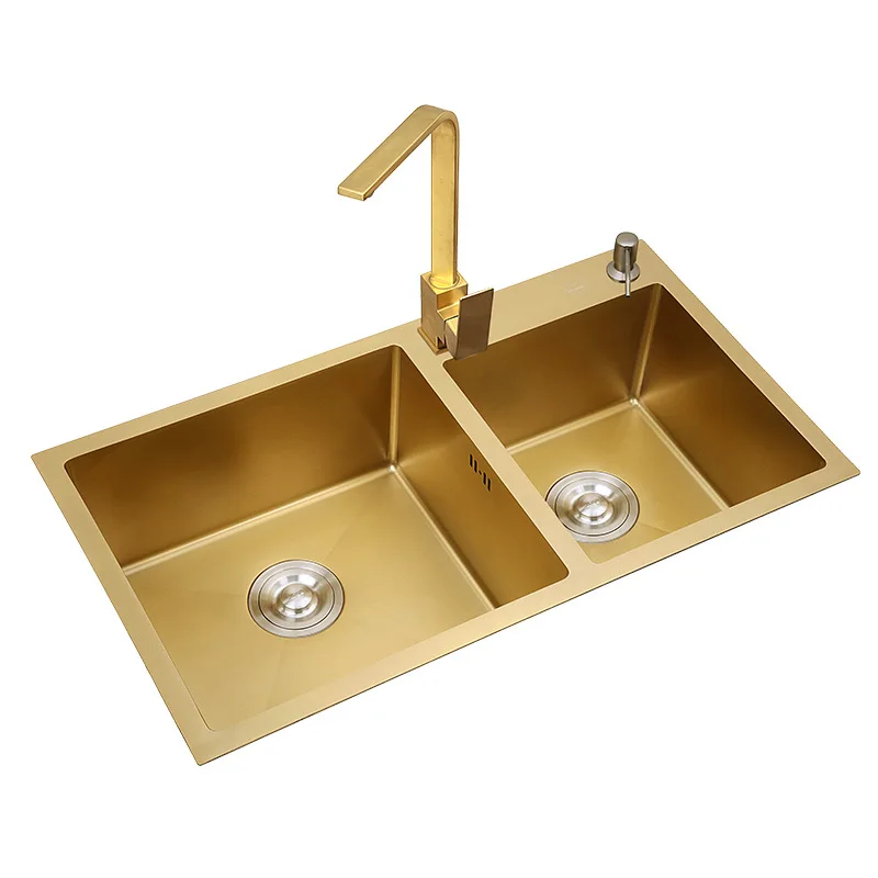 Stainless steel gold European kitchen nano handmade double sink undercounter sink sink