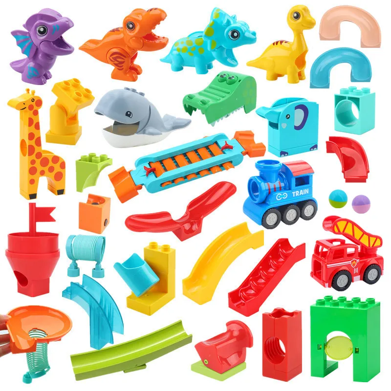 Special Animal Cubes Parts Marble Run Track Maze Rolling Ball Race Game Large Building Blocks Piano Slide Tunnel Swing Catapult