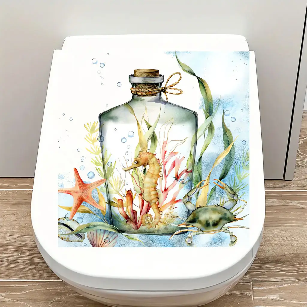Creative New Marine Coral Turtle Bathroom Toilet Sticker Household Toilet Decoration Self-adhesive Waterproof Wall Stickers S792