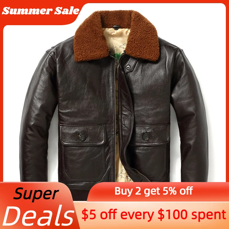 เสื้อแจ็คเก็ตหนังวัวแท้สำหรับผู้ชาย, เสื้อแจ็คเก็ต G1สีน้ำตาลเข้มขนาดยุโรป