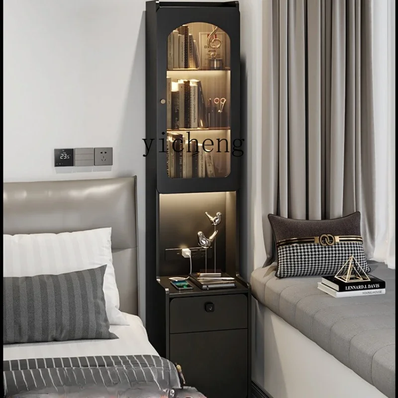 W28- simple modern bedside table with bookshelf bedroom home bedside table bookcase integrated safe