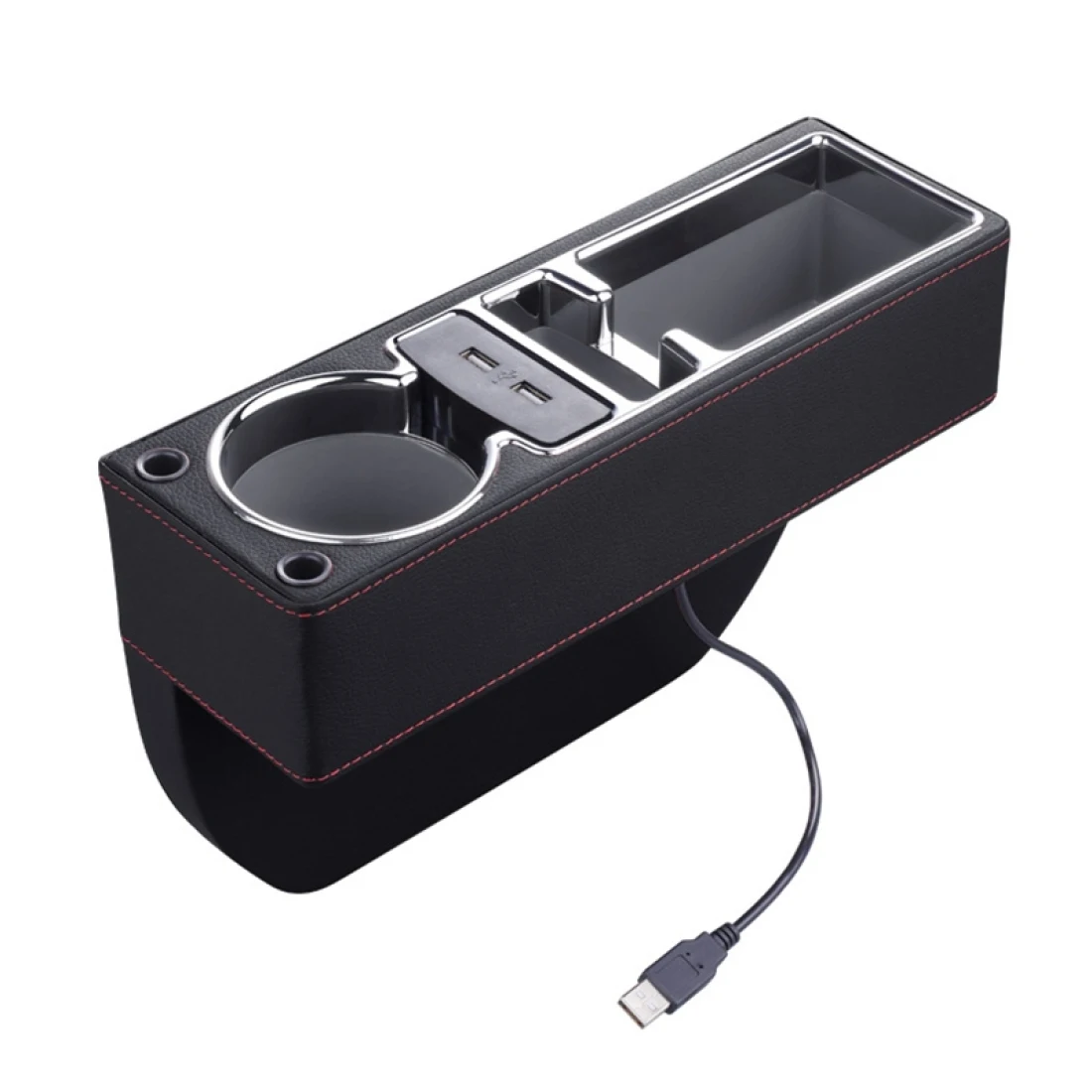 Car Multi-functional Dual USB Console PU Leather Box Cup Holder Seat Gap Side Storage Box