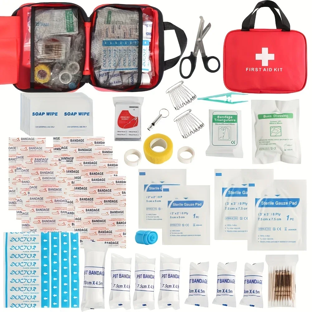 Versátil Emergency First Aid Kit para casa, carro, camping, caminhadas, 2 tamanhos diferentes, equipado com ferramenta essencial de sobrevivência