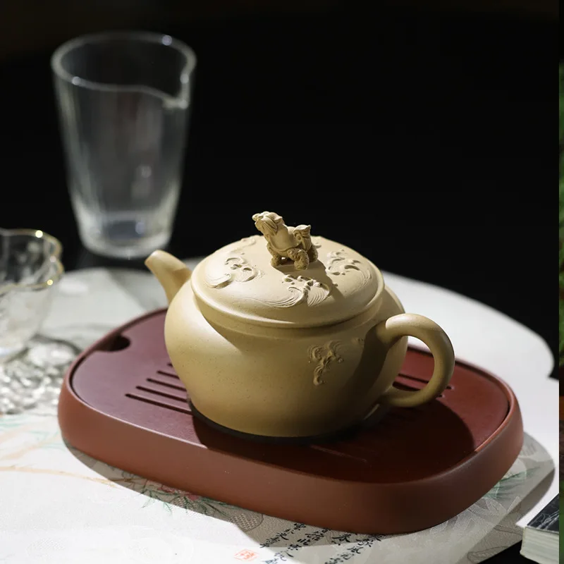 High-End Handmade Purple Clay Teapot For Kung Fu Brewing Tea Set Sculpture Made From Natural Yixing Clay Featuring A Fortune