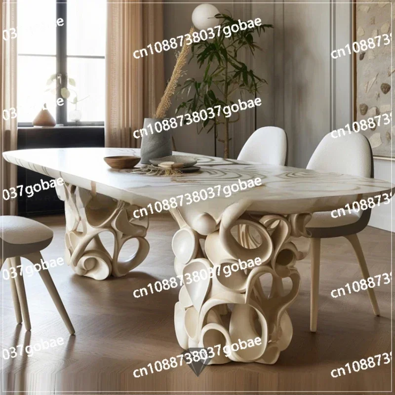 Premium Design Dining Table Cream Wooden Long Dining  8 Seats Long Dining  Art Creative Long Personality