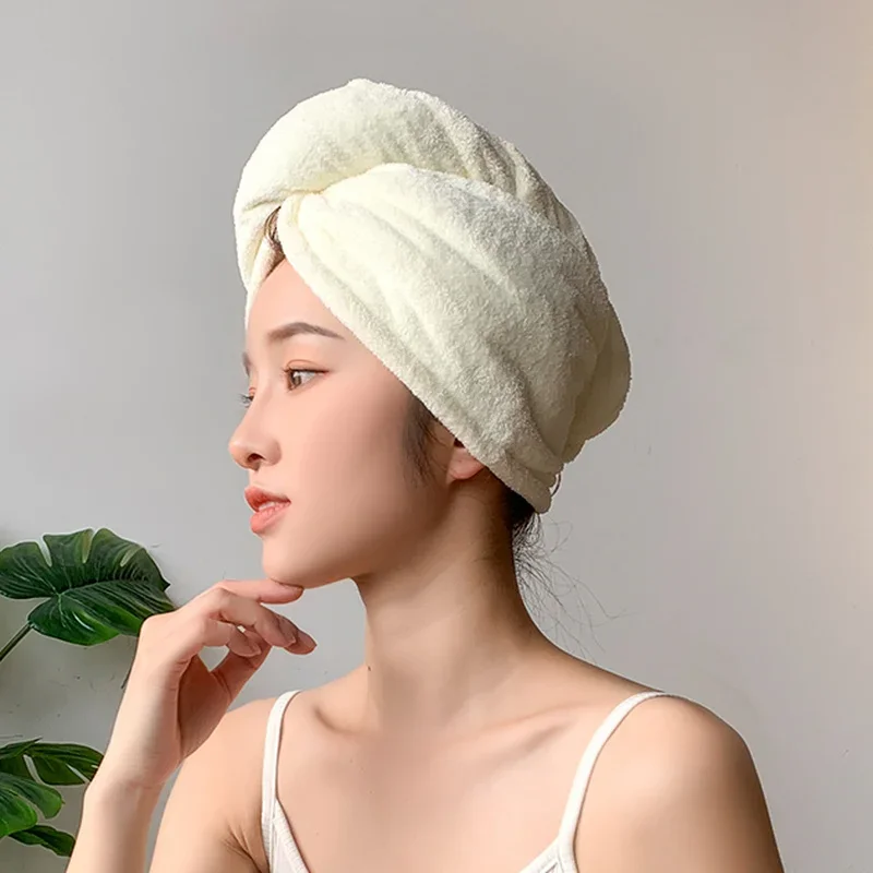 Super Absorbent Hair Towel Cute  Cap Quick Dry Bathroom Shower  Women Solid Color Wipe Head Towels Microfiber Household