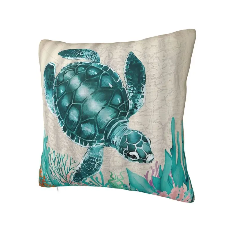 Ocean Sea Turtle Cushion Cover 66x66 cm Polyester Velvet Throw Pillow Case For Sofa Chair Decoration Bedding Pillowcase