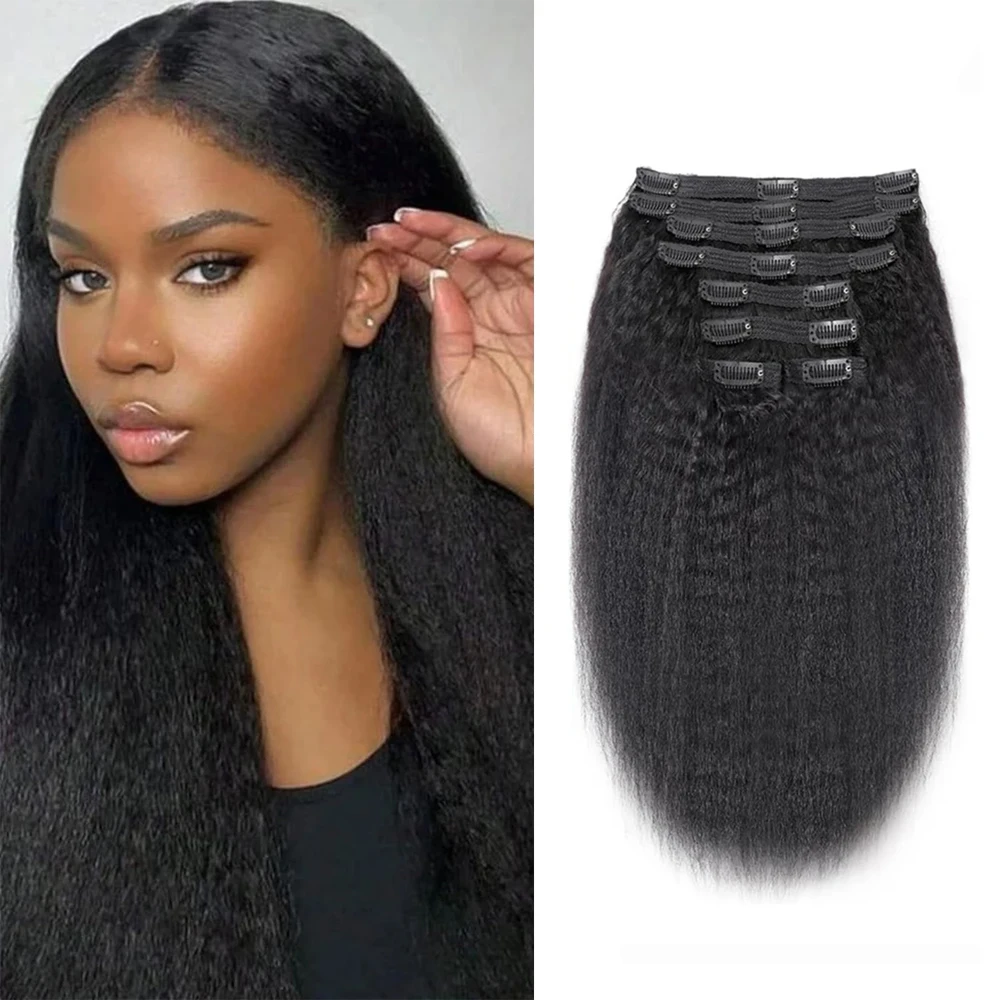 

Кудрявые прямые волосы на заколке, натуральные черные волосы, бразильские 100% настоящие человеческие волосы на всю голову, 120 г/шт. для женщин, 24 26 дюймов