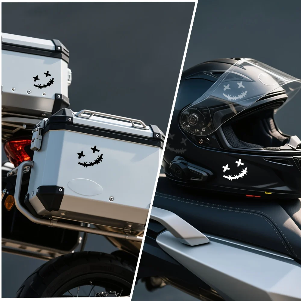 2PCS/SET  Reflective Smiley - Style Motorcycle Stickers, Safety - Oriented Decals for Night Visibility image 5