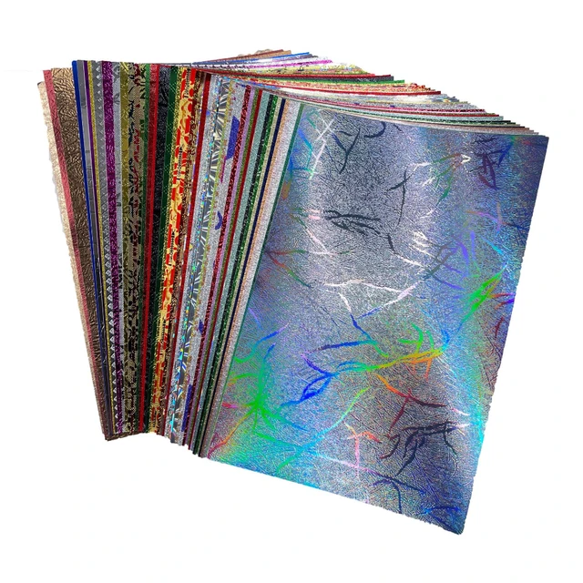 A5/A6 120g brokatowy teksturowany papier do scrapbookingu 50 arkuszy różne kolory wzory tłoczony holograficzny papier artystyczny DIY kartki z życzeniami
