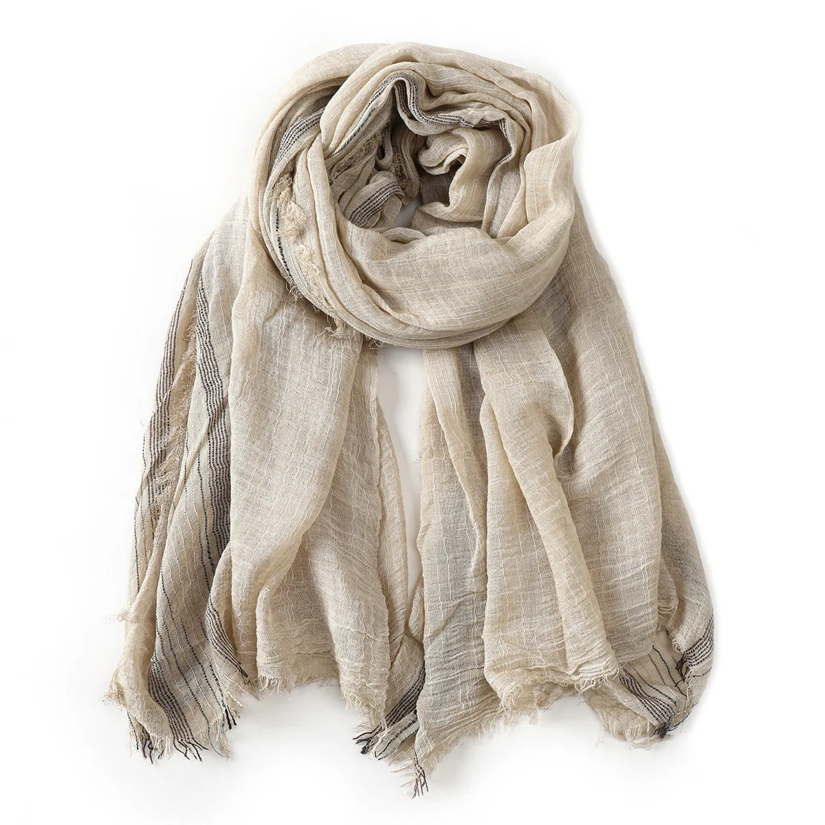 

Мужские шарфы из хлопка и льна в полоску, осенне-зимние теплые шейные платки, пашмина, тай-дай, с короткими кисточками, брендовые, буфанда, муфле