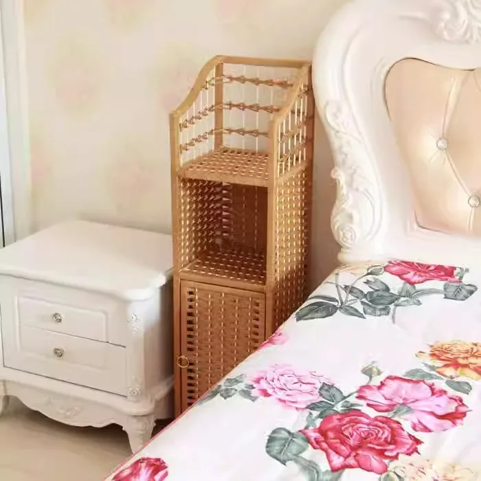 Minimalist Creative Bedside Table Imitation Vine Weaving Storage Holder Corner Standing Night Stand Multilayered Bedroom Cabinet