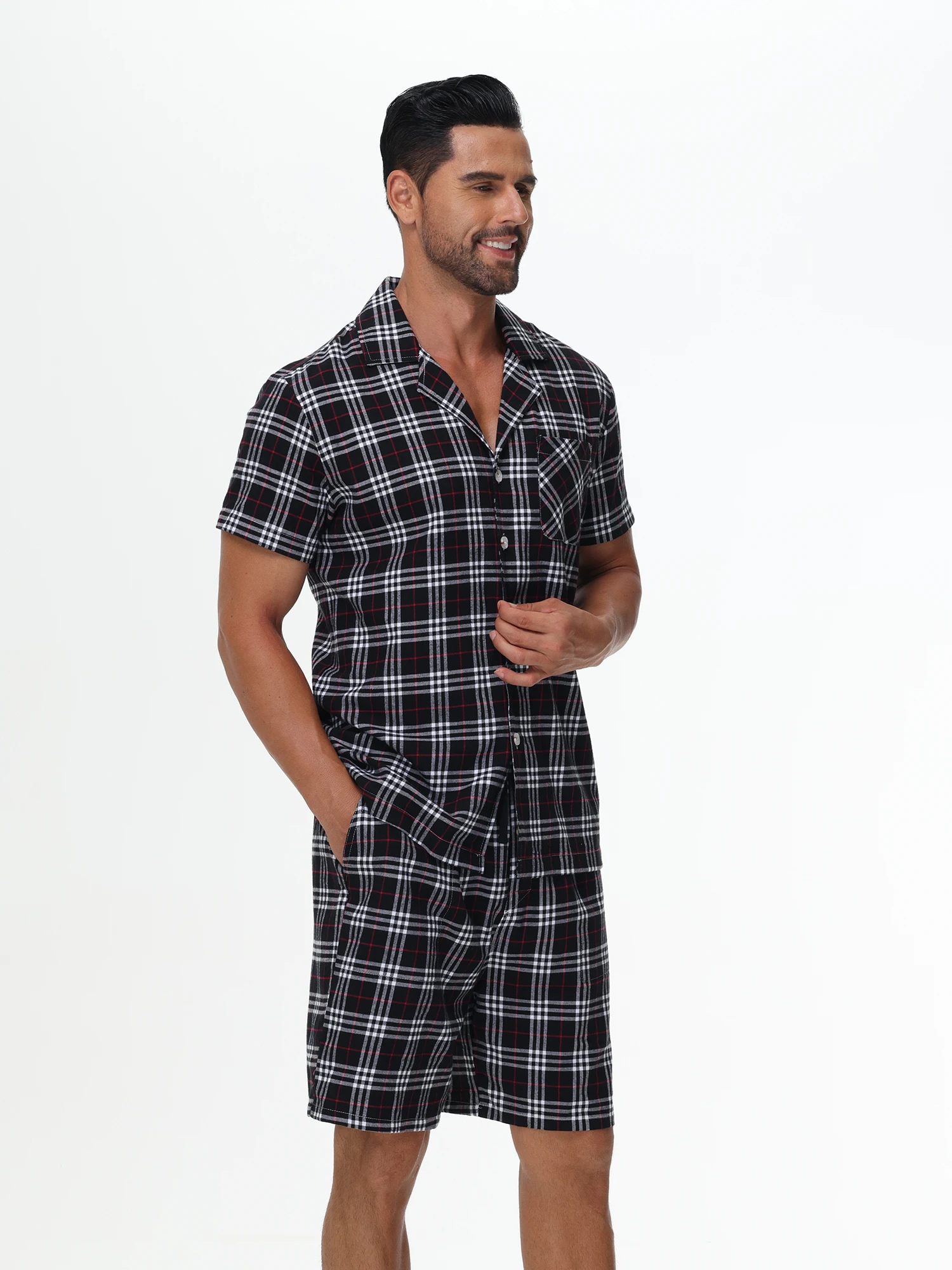 2Pcs Men\'s 100% Cotton Sleep Suit, Crop Pajama Sets Bottoms & Tops for Summer Cozy Sleepy Suit with Short Shirt and Shorts