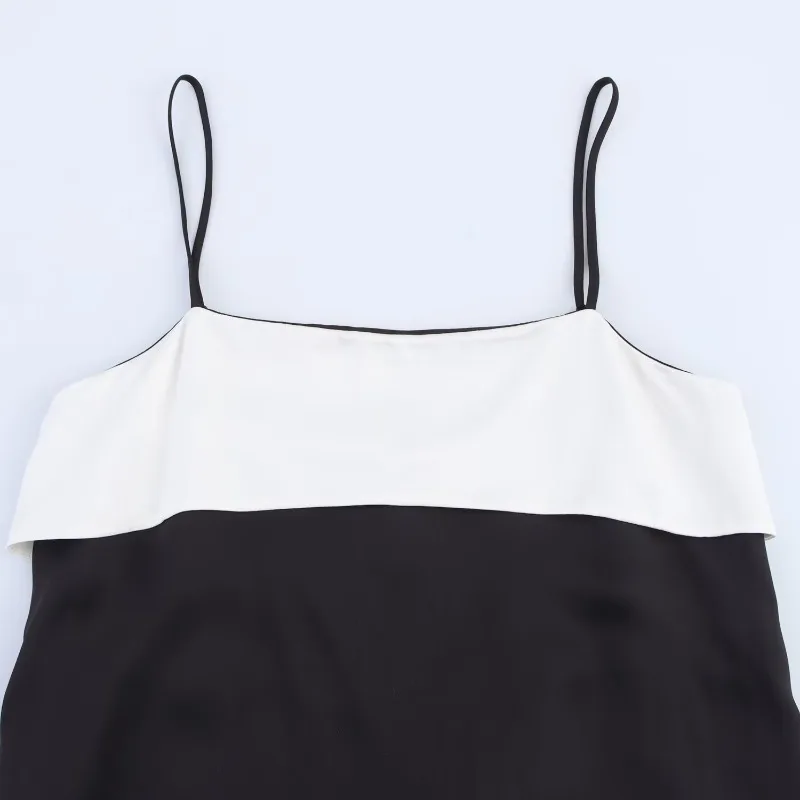 Robe trapèze en Satin pour femmes, Texture, mode, couleur contrastée, robes longues à bretelles, couleur unie, droite, élégante, robes de soirée