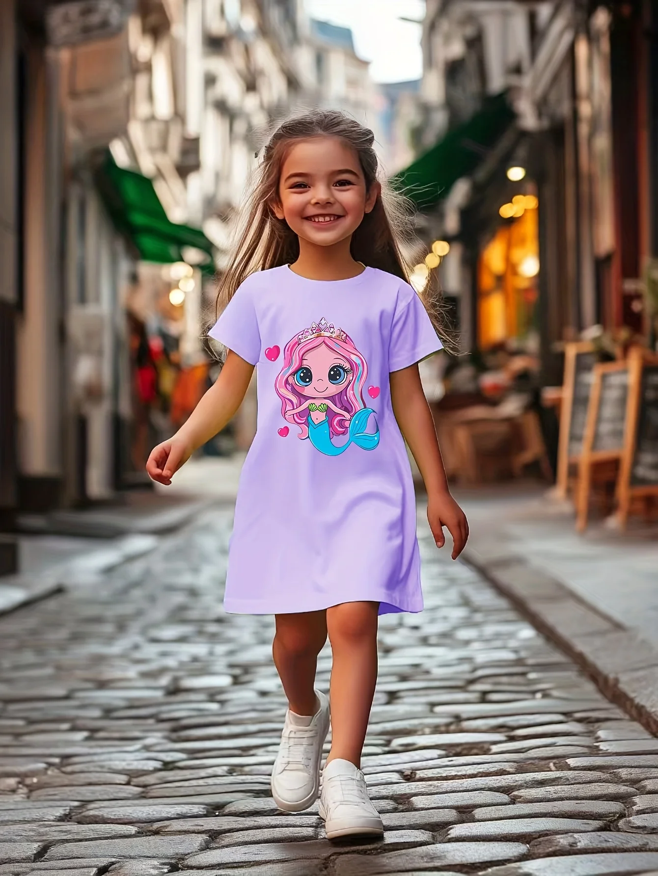 

Cute summer fashion cartoon print girl casual jumpsuit soft, breathable and elastic polyester fiber blend dress