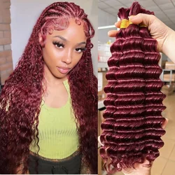 Deep Wave Bulk Cabelo humano para trançar, cabelo virgem brasileiro, extensões de cabelo encaracolado, sem trama, Borgonha, 99J