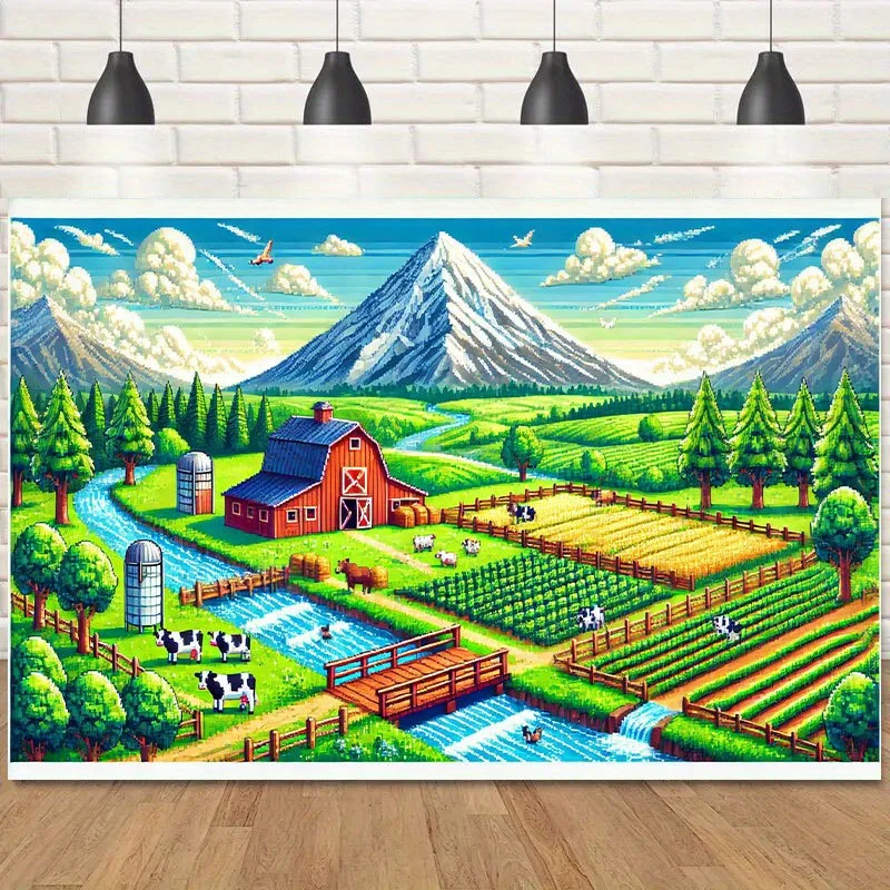 Farm Countryside Tapestry Red Barn River Cow Field Mountain Forest Rural Life Wall Decor Pastoral Landscape Peaceful NatureScene