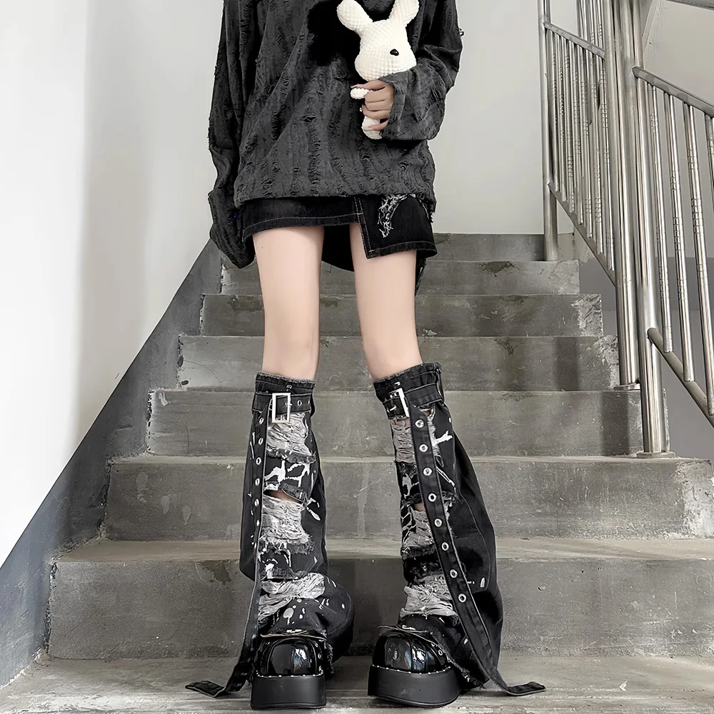 2024 Summer Kawaii hole Cowboy leg cover Women Sexy Retro  Cute Sock Sleeves  subculture y2k Knee  strap Cover