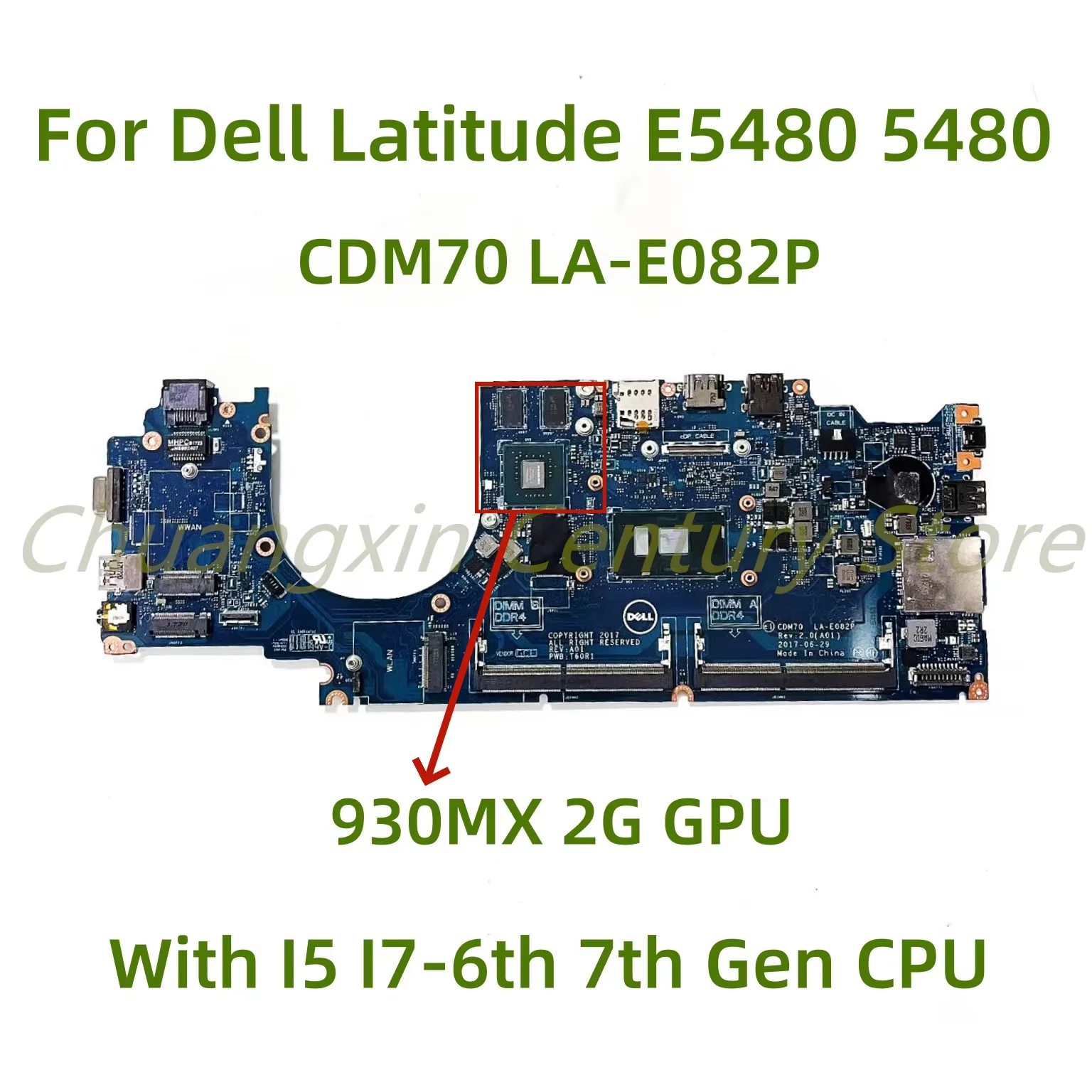 LA-E082P Suitable for Dell Latitude E5480 5480 P72G Laptop motherboard with I3 I5 I7-6th/7th Gen CPU 930MX 2G GPU 100% Tested