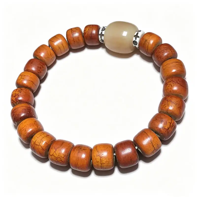 Tibetan Bracelet Stretch Old Color with Barrel Ox Horn Spacer for Man Woman BB-032