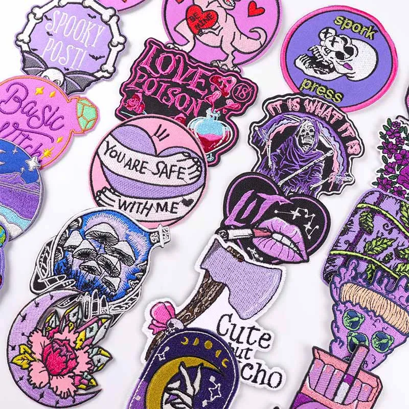 Purple Patch Iron On Patches On Clothes Cartoon Applique Embroidered Patches For Clothing Stickers Badges For Clothes DIY Badges