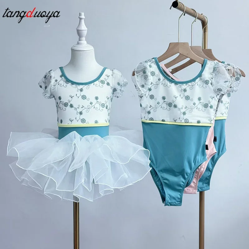 

Комплект балетного купальника с вышивкой для девочек, детская одежда для гимнастики и танцев, элегантный балетный костюм, наряды для детей
