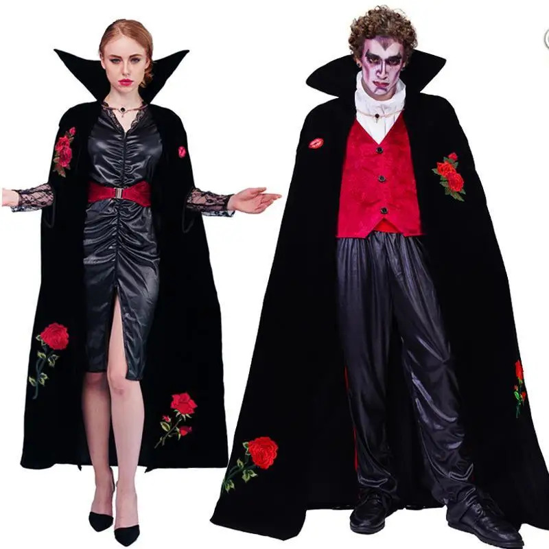 الأزواج الكبار loween روز التطريز دور بلانغ مرحلة الأداء الاسمية زي الرجال النساء Ele القوطية الملابس