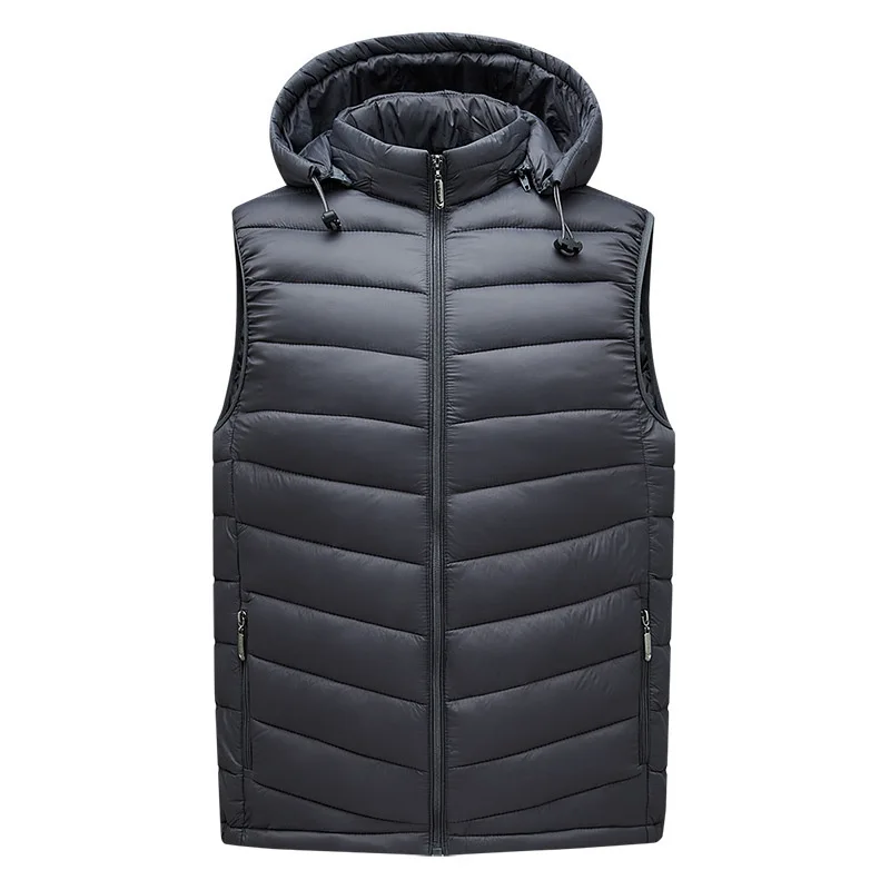 Men Down Vest Autumn Winter Stand Collar Slim Cold-proof Zipper Male Waistcoat Sleeveless Detachable Hooded Lightweight Man Coat