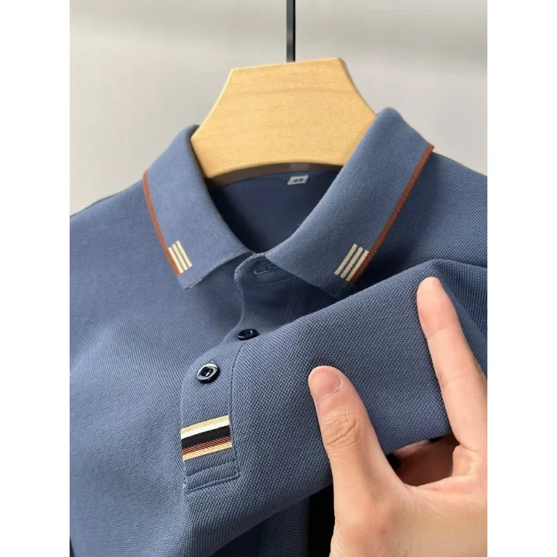 

100% cotton men's lapel luxurious casual high-end 2023 loose fitting long sleeved POLO shirt Korean trend embroidery new top