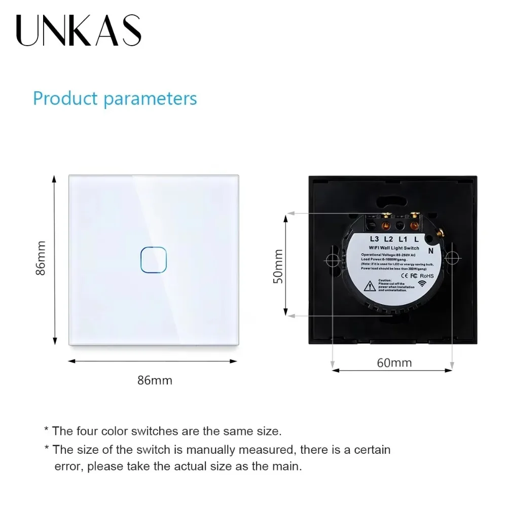 UNKAS-interruptores inteligentes, 1/2/3 entradas, Wifi, luz táctil, interruptores con Sensor de pared, Control Tuya, vida inteligente, Google Alexa
