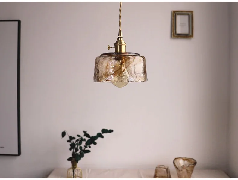 Retro bursztynowa lampa szklany wisiorek LED E27 wisząca lampa na wyspę kuchenną salon sypialnia nocna wystrój domu oświetlenie wewnętrzne