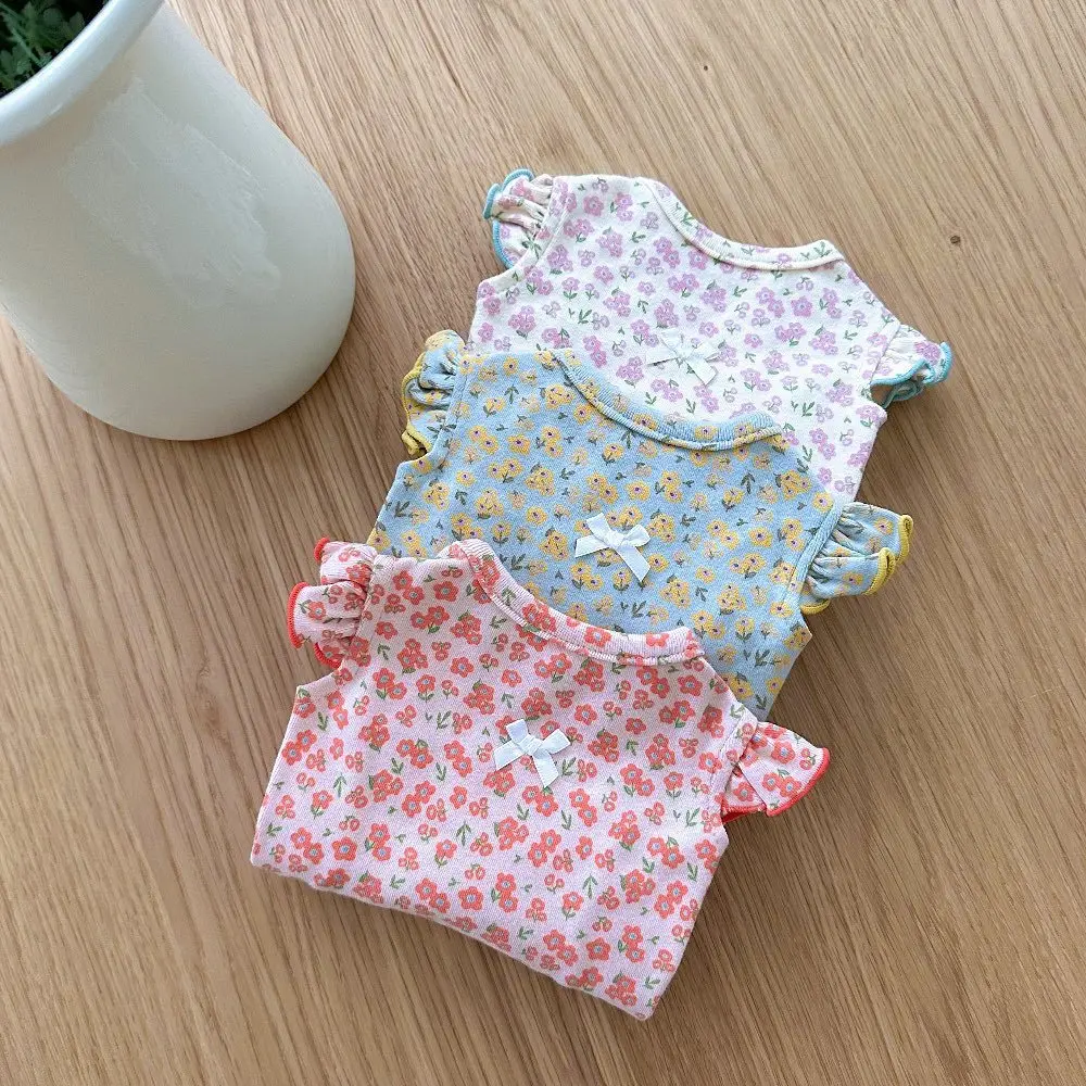 Spring and Summer Dog Clothes Bow Small Fragmented Flower Flying Sleeve Vest Cat Feet Small Dog Fragmented Flower Pet Clothes