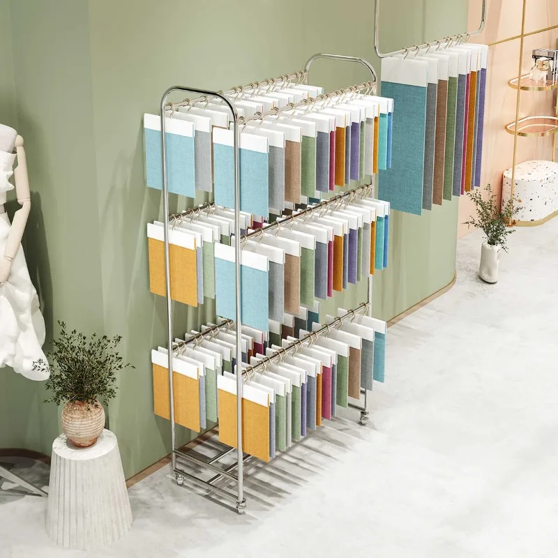 Movable stainless steel brushed fabric sample multi-layer double-sided textile sample fabric sample elevator display stand