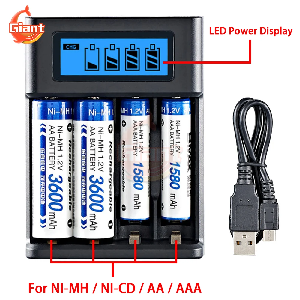 4 Slots Intelligent Battery Charger Digital Battery Capacity Tester USB Rechargeable Battery Charger LED Battery Level Indicator