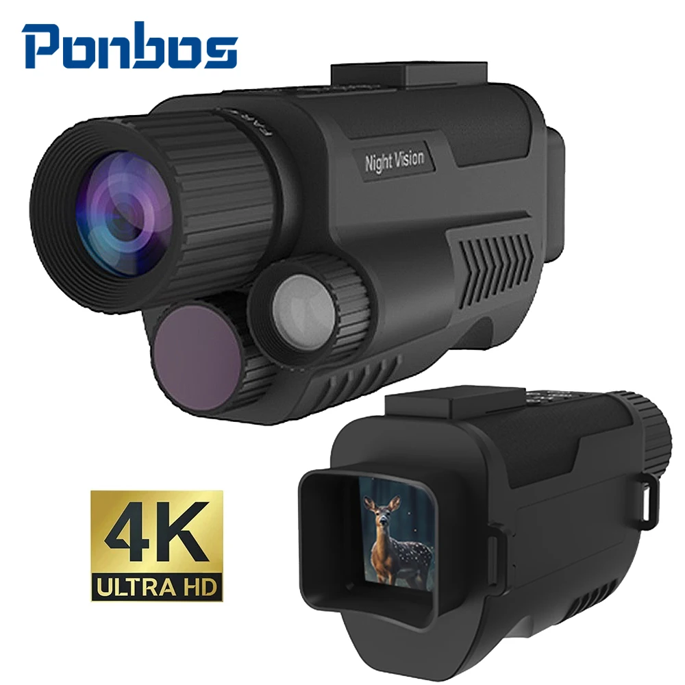 Ponbos Z9001 4K HD Digital Tactical Telescope Camera 40MP 8X Zoom 600M Infrared Night Vision Monoculars for Hunting Camping