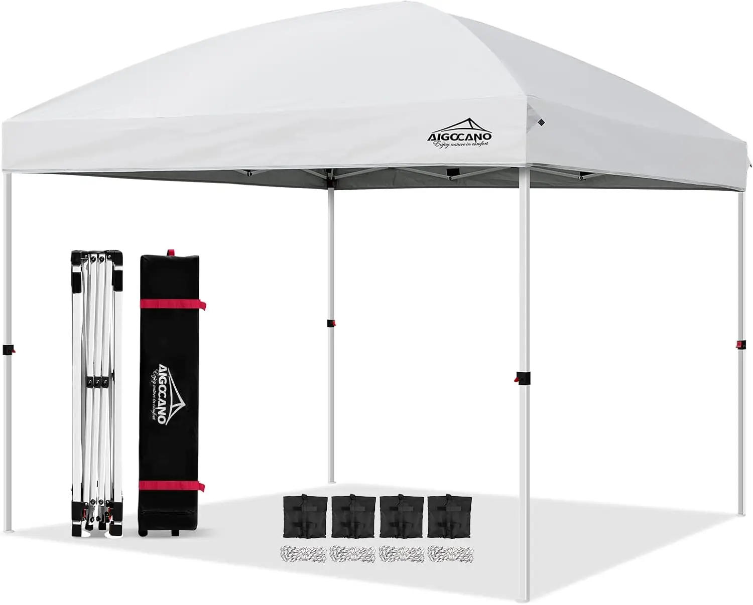 Outdoor 10x10 pop up Canopy, Instant Tents for Parties with Roller Bag,4 Sand Bags,Portable Easy Up Canopies (White)