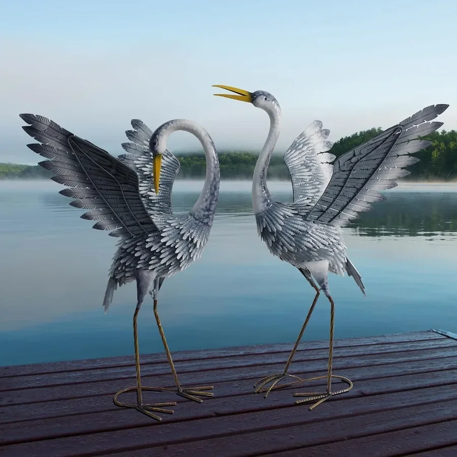 

24-27 Inch Standing Crane Garden Sculptures and Statues Crane Metal Yard Art for Backyard Lawn Patio Porch Birthday Wedding Dec