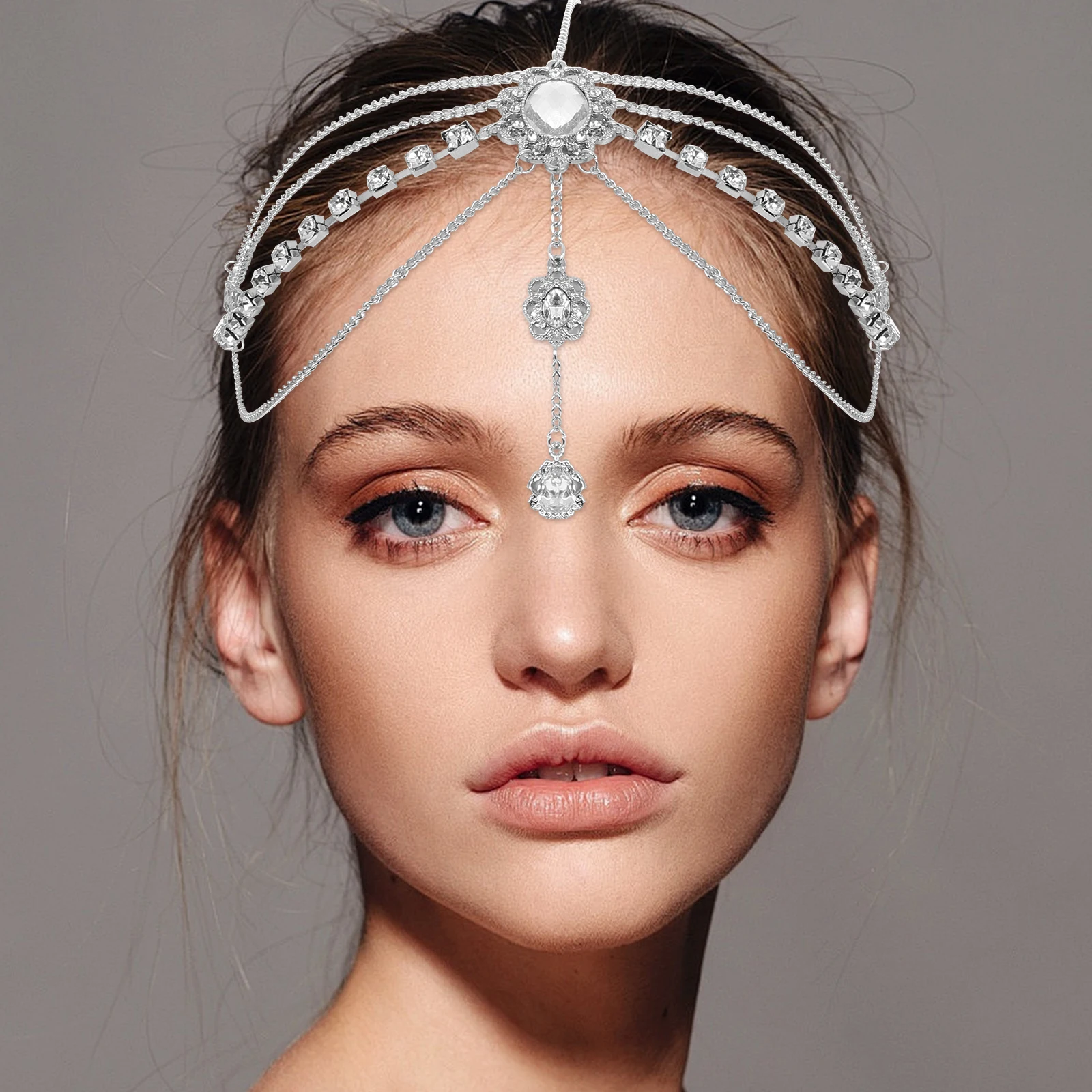 

Crystal Forehead Decoration Bridal Hair Chain Wedding Headband Rhinestone Design Adjustable Length Lightweight Comfort Styling