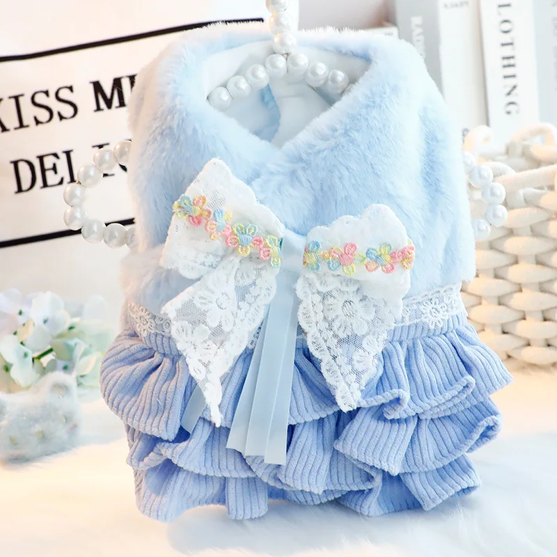 

Soft Cotton Plush Puppy Clothing Winter Fashion Thick Warm Cute Princess Dress For Small Medium Dog Yorkshire Teddy Pet Clothes