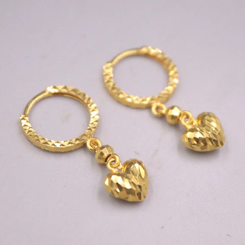 

Pure Au750 18K Yellow Gold Women's Lucky Heart Charm Full Star Carved Hoop Earrings