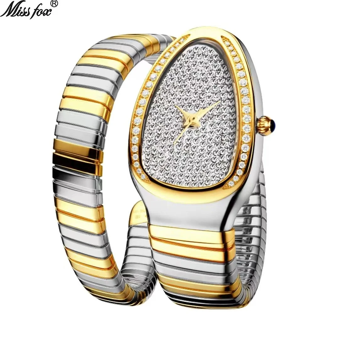 Hot Sale Snake Watch for Women Luxury Diamond Dial Stainless Steel Quartz Wristwatch Fashion Lady Dress Jewelry Relogio Feminino