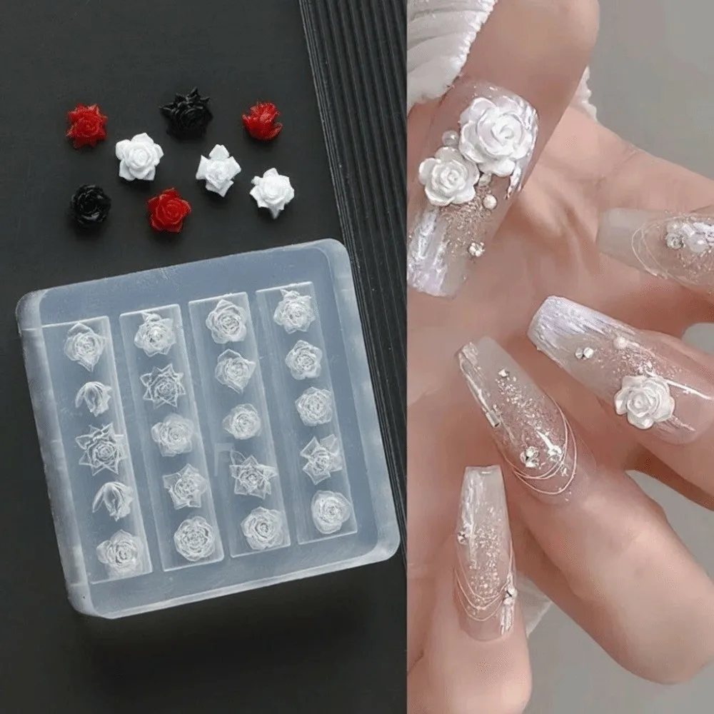 Transparent Silicone Nail Art Molds Reusable Rose Flower Reusable Nail Silicone Mold 3D Carving Orchid Flower