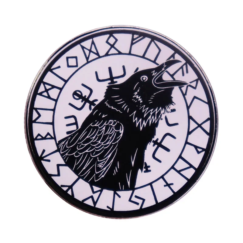 Tribal Viking Odin raven enamel pin Magical Runic Compass Vegvisir Crow brooch Pagan Rune symbol badge