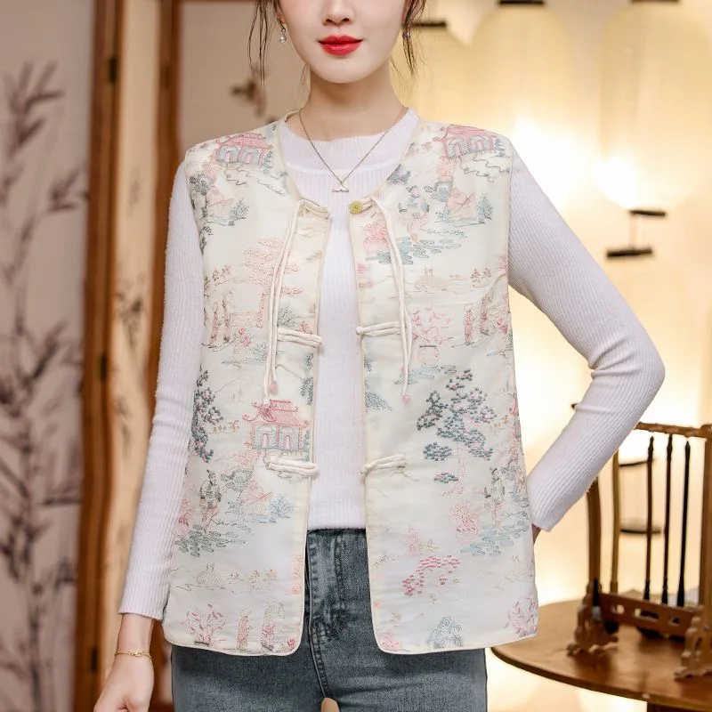 2024 woman vintage hanfu tops chinese traditional vest national flower embroidery sleeveless jacket oriental ethnic tang suit