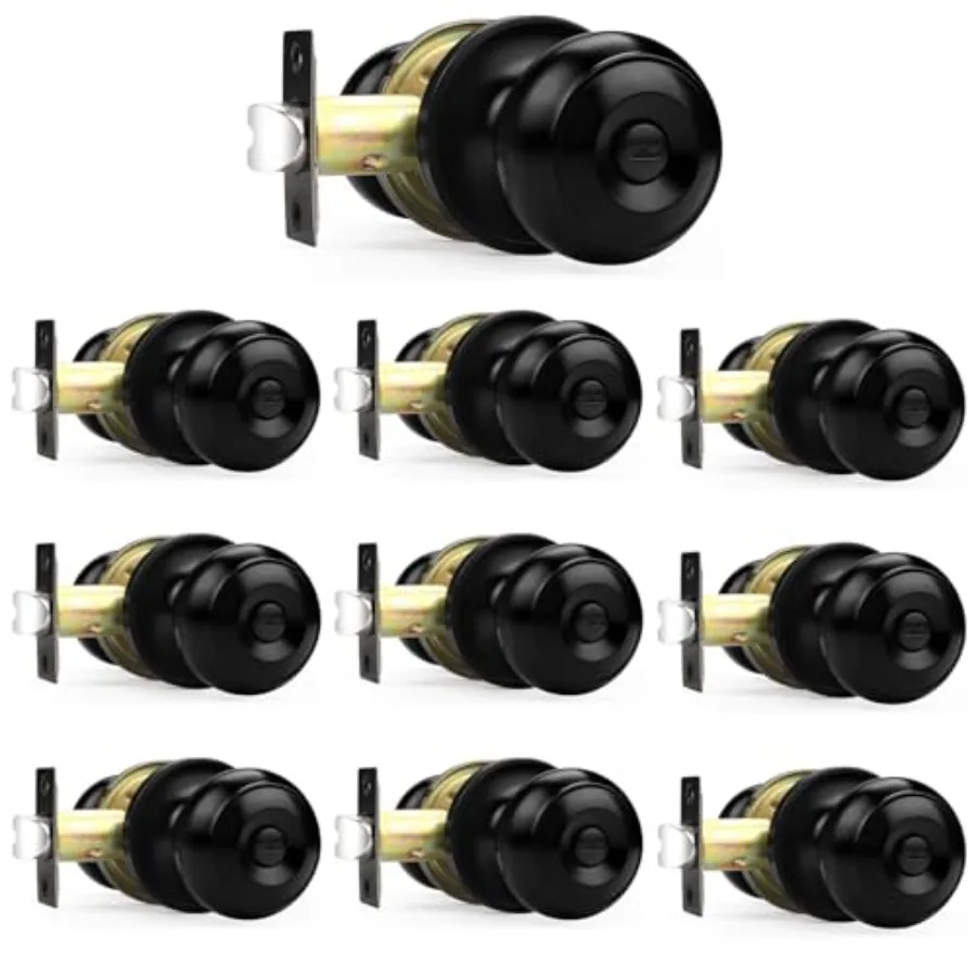 

Door Knobs, Flat Ball Interior Bath/Bed Doorknobs, Keyless Door Handles Locks for Bedroom Bathroom, Privacy Function, 10 Pack