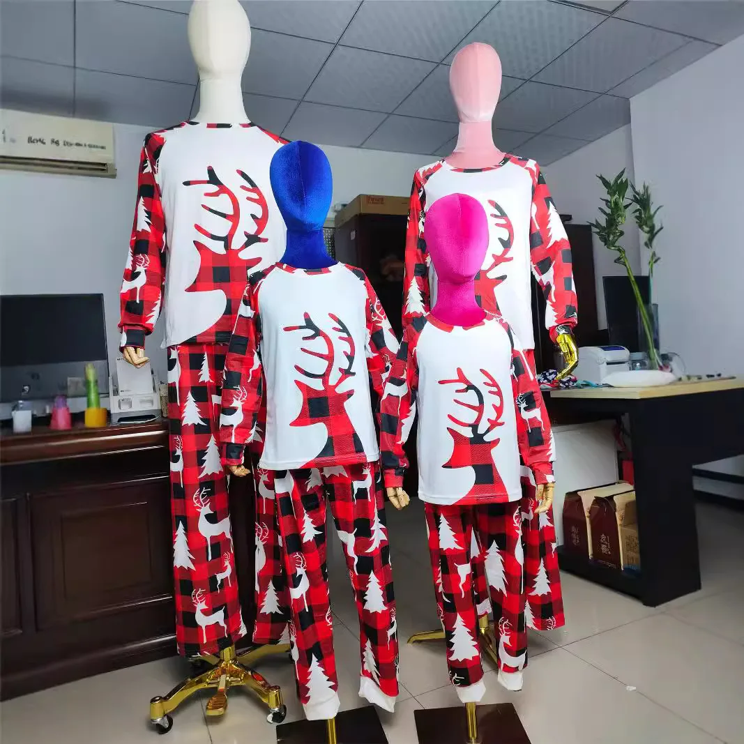 2026 New European Checkered Christmas Parent-child Wear Printed Home Pajamas Set, Christmas Holiday Family Pajamas  123
