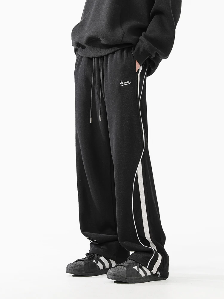 미국식 스트라이프 스포츠 팬츠 남성용 가을 겨울 루즈 스트레이트 캐주얼 헤비웨이트 롱 트라우저 다용도 스트레이트 레그 진