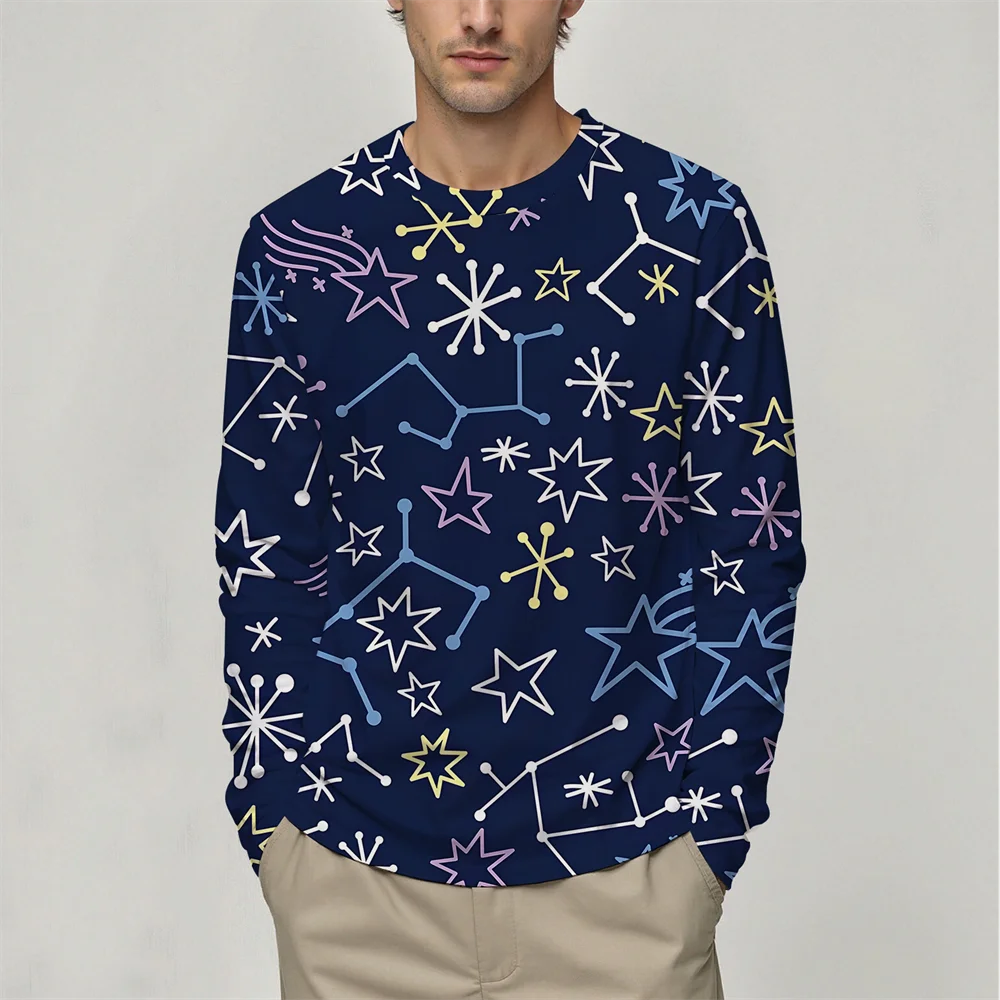 

New Spring And Autumn Men's Round Neck Long-sleeve T-shirt 3D Heart-shaped Printed Leisure Fashion Comfortable Men Clothing Tops