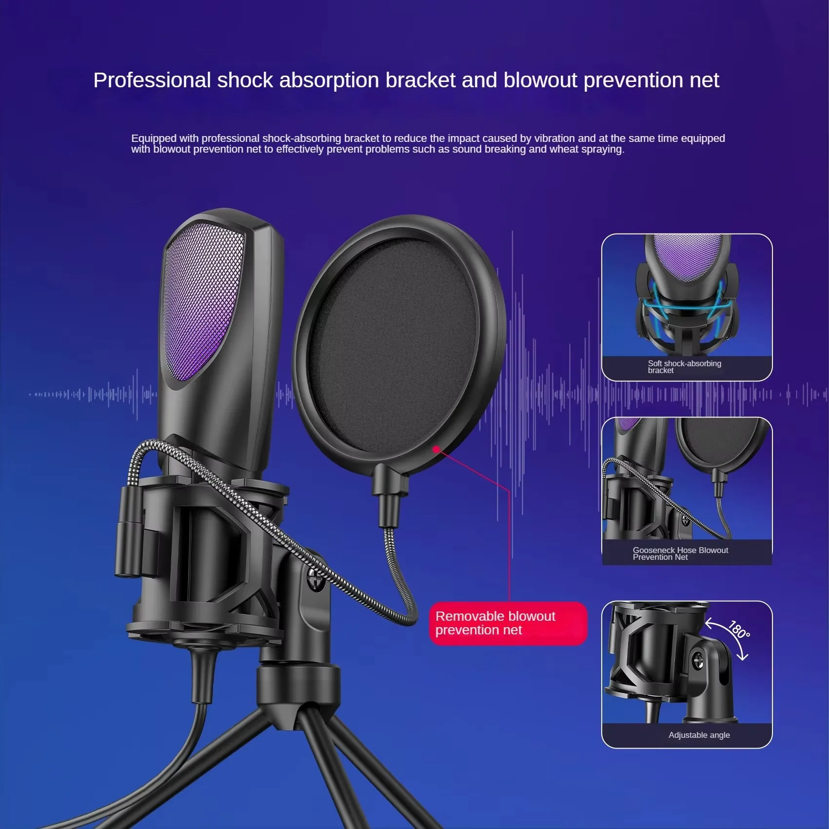Q3R Condenser Microphone Desktop USB Microphone with RGB Lights for Computer Live Streaming Karaoke Gaming Video Conferencing
